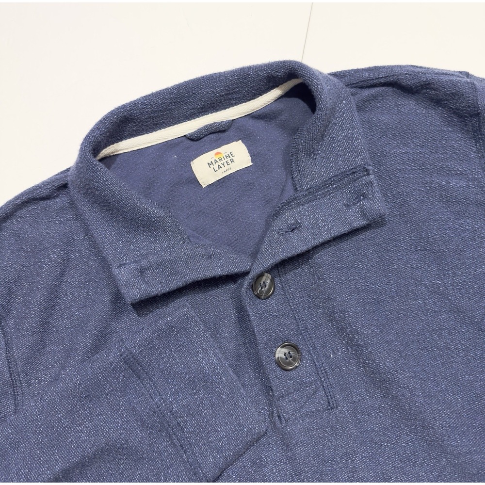 Marine Layer Men's Clayton Textured Pullover Mock Neck Henley Preppy Size L Blue